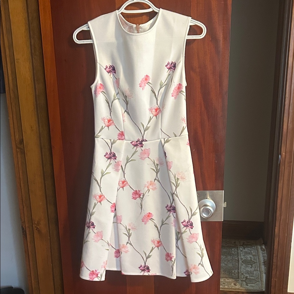 Ted Baker Floral Dress in White with Pink and Purple Accents